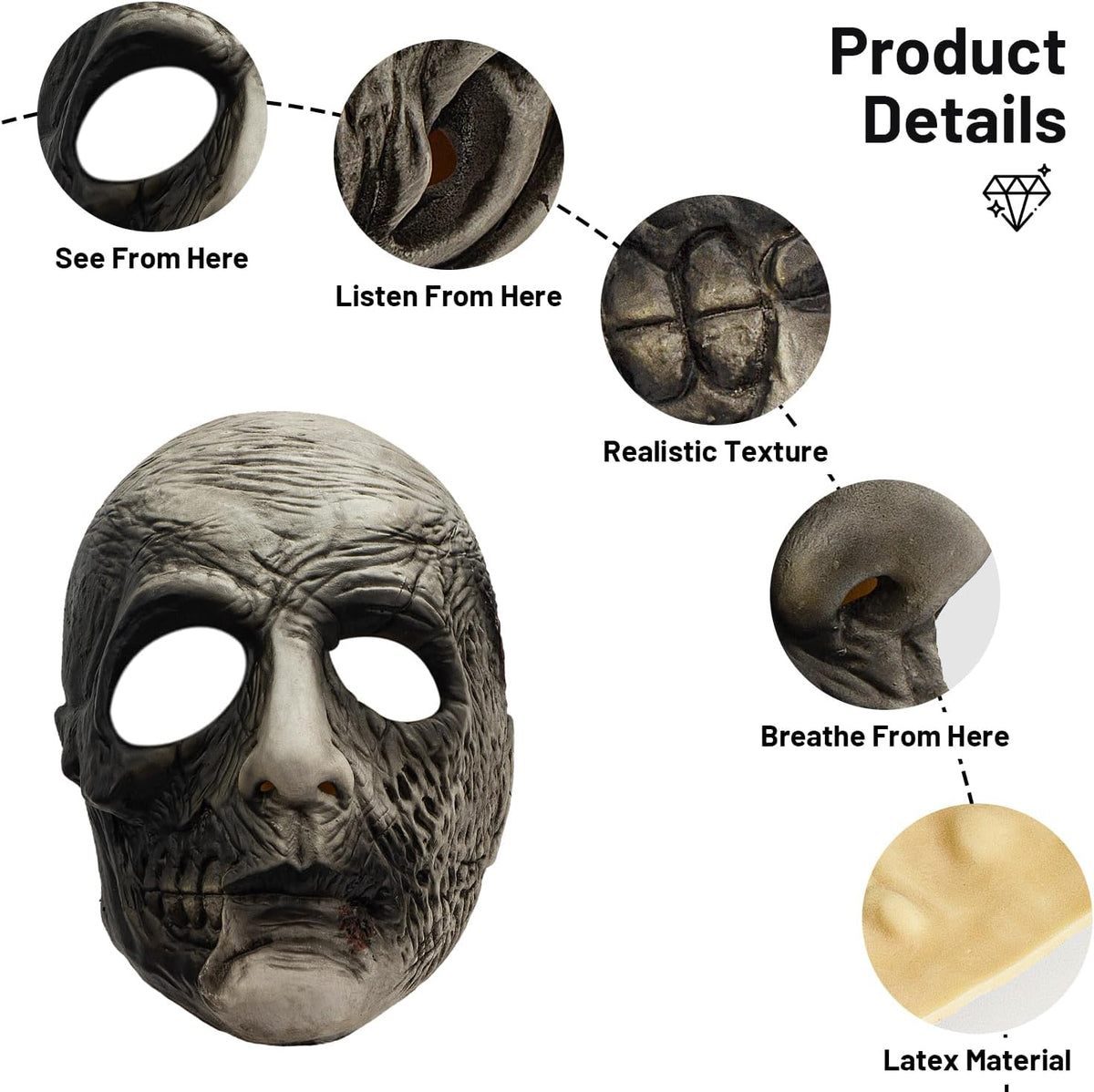 AQKILO Halloween Skull Mask Scary Latex Full Head Realistic Masks Fancy Dress for Halloween Carnival Costume Party - PuriLite
