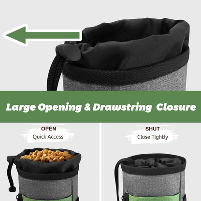 LIOOPET Dog Treat Pouch - Fashionable Green&Grey Design - Large Capacity Dog Treat Bag for Dog Walks, Outdoor Activities, Travel and Training - Includes 1 Poop Bags - PuriLite