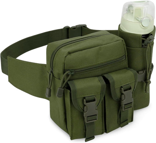 DOB SECHS Hiking Waist Bag with Detachable Water Bottle Holder and Adjustable Waist Belt, Oxford Fanny Pack for Men Women Causal Belt Bag for Travel Outdoor Fishing Running Hiking Hunting, Green - PuriLite