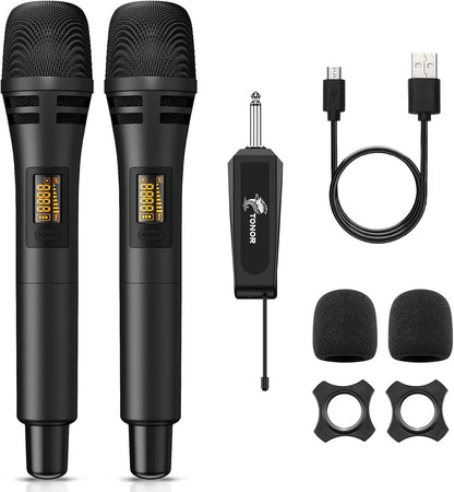TONOR Wireless Microphones, UHF Dual Karaoke Microphone System, Microfonos Inalambricos with Rechargeable Receiver, Cordless Dynamic Mic for Singing, Wedding, DJ, Party, Speech TW320 Grey - PuriLite