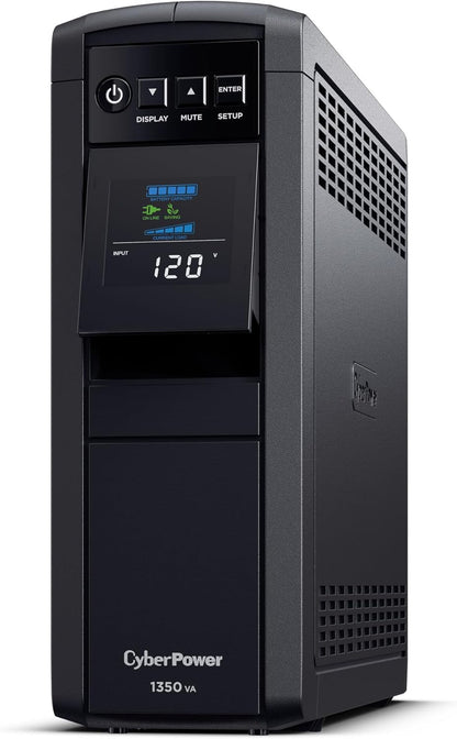 CyberPower CP1500PFCLCD PFC Sinewave UPS System, 1500VA/1000W, 12 Outlets, AVR, Mini Tower, Black - PuriLite