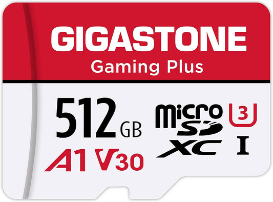 GIGASTONE 512GB Micro SD Card, Gaming Plus, MicroSDXC Memory Card for Nintendo-Switch 1, Wyze, GoPro, Dash Cam, Security Camera, 4K Video Recording, UHS-I A1 U3 V30 C10, up to 100MB/s, with Adapter - PuriLite