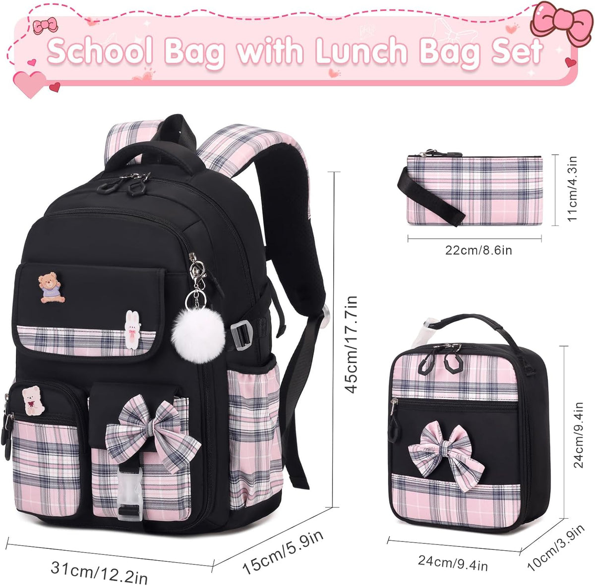 ACESAK Girls Backpack - 3PCS Backpack for Girls Cute School Backpacks for Girls Kindergarten - PuriLite