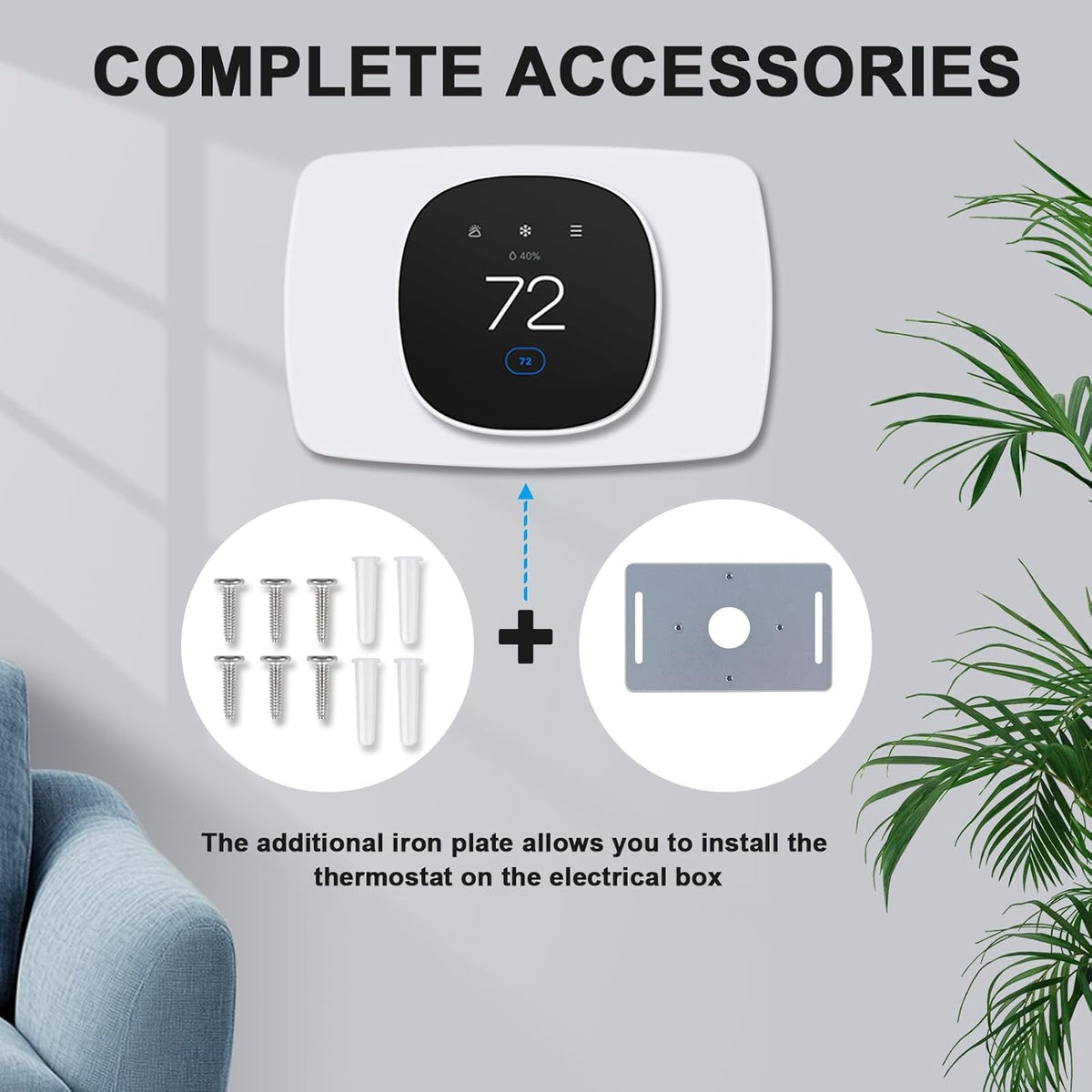 AUURIO Thermostat Wall Plate Compatible with 2025 Smart Thermostat Essential Trim Kit Increased Decorative Coverage Stylish Programmable WiFi Thermostat Accessory Trim Plate Easy Installation - PuriLite