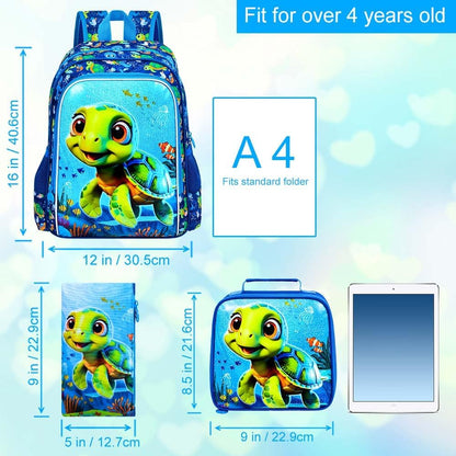 3pcs Backpack for Boys and Girls, 16” Kids Kindergarten Bookbag with Lunch Box, Cute Elementary Backpacks for Boy Girl - PuriLite