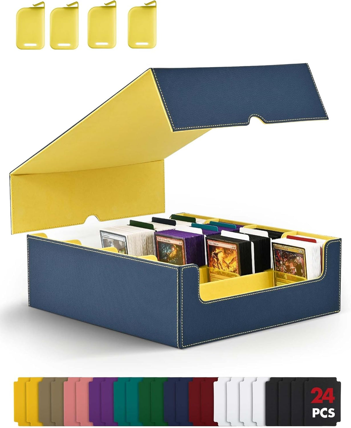 ZLCA Card Storage Box for MTG PTCG, Commander Deck Box Holds 3000+ Cards, Card Storage Case with 4 Stoppers, Card Organizer for TCG Sport Cards (Black) - PuriLite