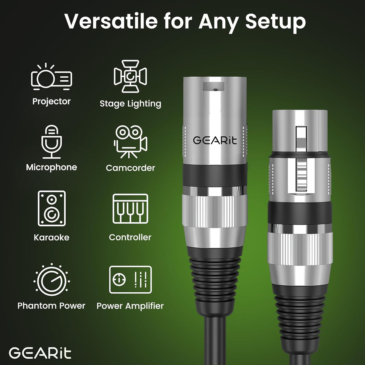 GEARit XLR Male to Female Microphone Cable (10 Feet, 6-Pack) 3-Pin Balanced Shielded Mixer, Recording Studio, Podcast - Black - PuriLite