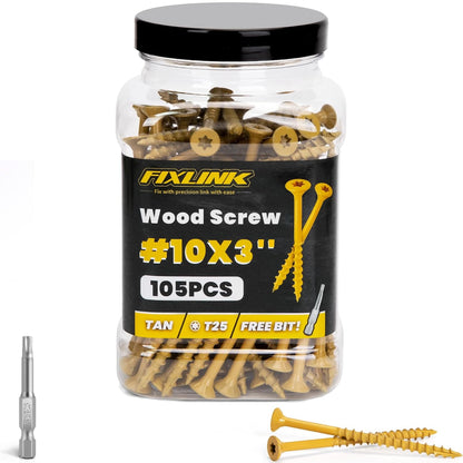 Wood Screws 3 Inch, FIXLINK Deck Screws #10 x 3, 310pcs, Epoxy Coated, T25 Star Bit Above 1500 Hour Salt Spray Coating Outdoor Decking Screws Excellent Rust Resistant for Outdoor Wood Fence - PuriLite