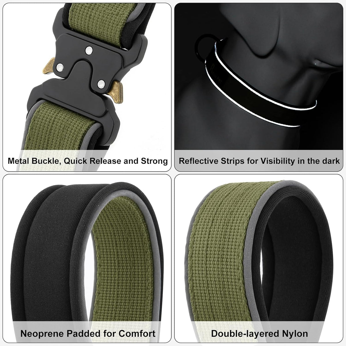 Plutus Pet Tactical Dog Collar, Reflective, Adjustable Heavy Duty Dog Collar, Soft Padded and Comfortable, for Small Medium and Large Dogs (Red, L) - PuriLite