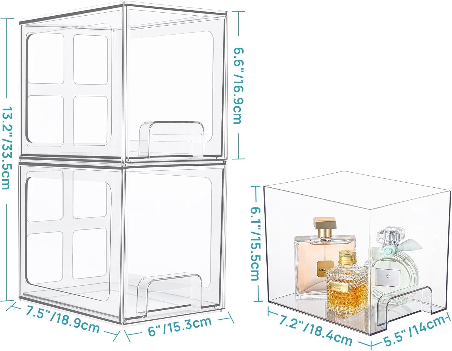 Vtopmart 3 Pack Stackable Clear Plastic Drawer Organizer, Makeup Organizers and Storage for Eyeshadow Palettes, Cosmetics, Beauty Supplies, Ideal for Vanity, Desk, Office, Bathroom Organization - PuriLite