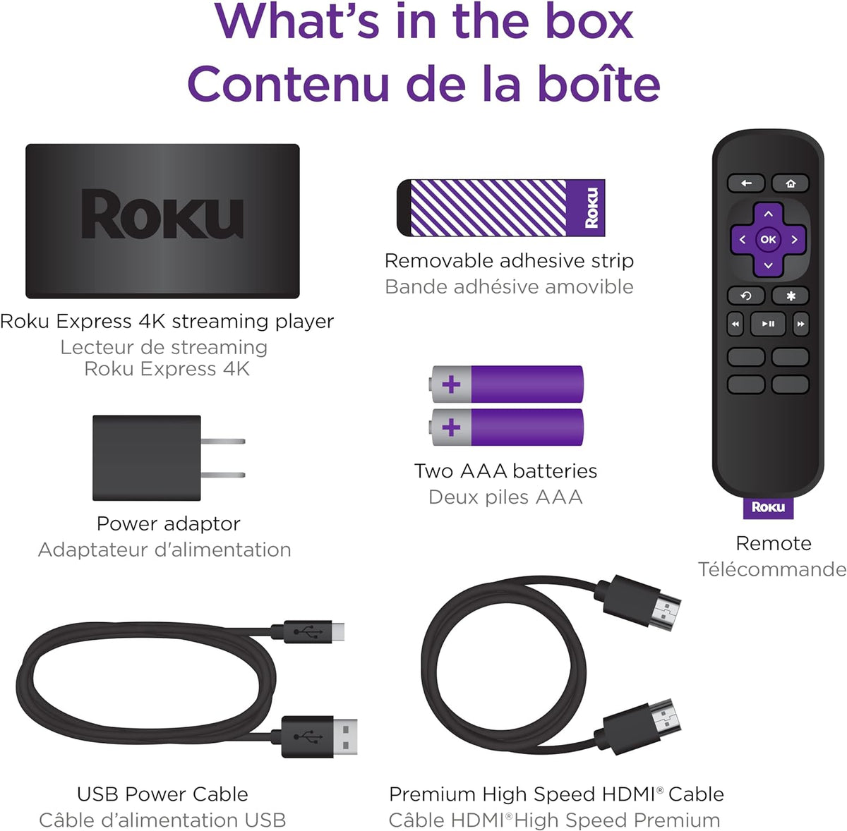 Roku Express 4K (Official Manufacturer Product) Streaming Media Player HD/4K/HDR with Smooth Wireless Streaming and Roku Simple Remote (No TV Controls), Includes Premium HDMI Cable - PuriLite