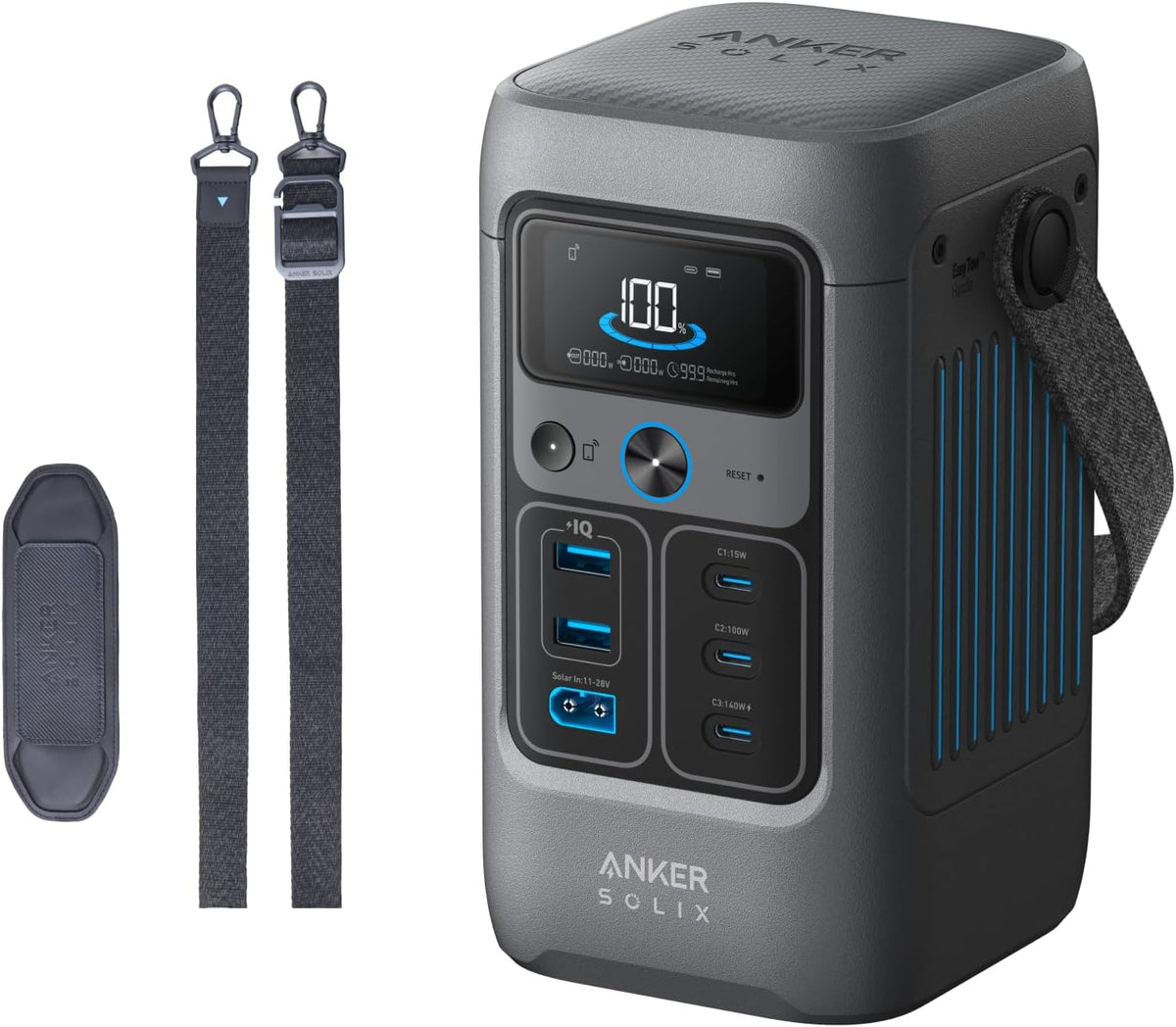 Anker SOLIX Power Bank Station C200 DC with Adjustable Strap, 192Wh LiFePO4 Portable Power Station, 200W Solar Generator, for Outdoor Camping, Traveling, and Emergencies (No Wall Charger Included) - PuriLite