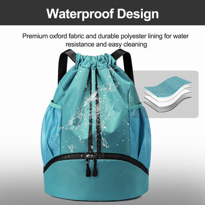 Hoedia Sports Drawstring Backpack - String Swim Gym Bag with Shoes Compartment and Wet Proof Pocket for Women/Men - PuriLite