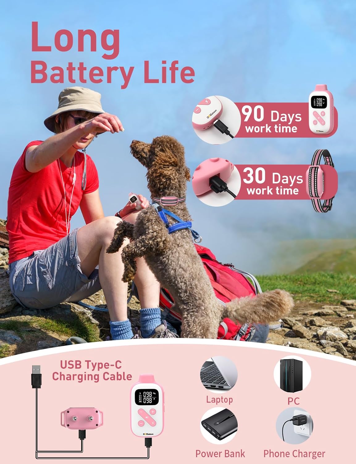 DOGLinsen 2-in-1 Bark and Shock Collar for Dogs, Smart Anti Barking Dog Training Collar with 5 Adjustable Sensitivity, Automatic Bark Collar with Remote, Vibration, Beep, Shock and Automatic - PuriLite