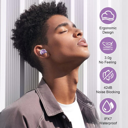 VEKJ Sleep Earbuds, Bluetooth 5.4 Mini Wireless Ear Euds with Multifunctional Touch Screen, 48H Bass Stereo Headphones with Sleep Mode/5 EQ Modes/ENC Noise Cancelling, IPX7 Earphones for iOS Android - PuriLite