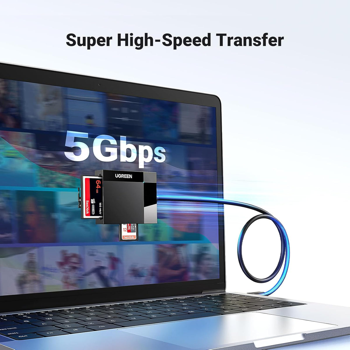 UGREEN SD Card Reader 4 in 1 USB 3.0 5Gbps Memory Card Adapter, Support Micro SD, MS, CF, UHS-I, SDHC, SDXC, MMC, MMC, Plug and Play on Windows macOS Linux Chrome - PuriLite