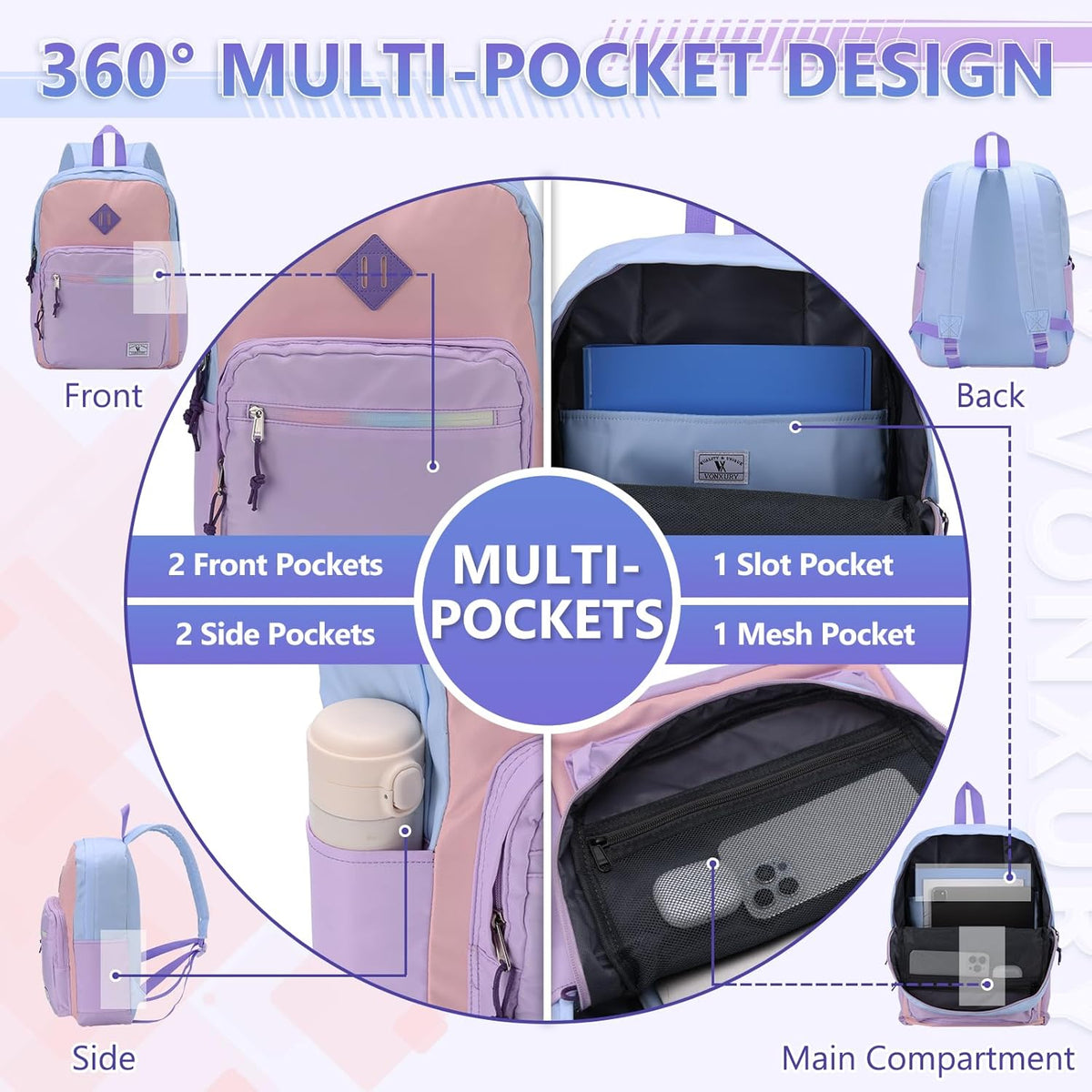 School Backpack for Kids,Lightweight Water Resistant Work Travel Backpack for Women Men Teens VONXURY - PuriLite