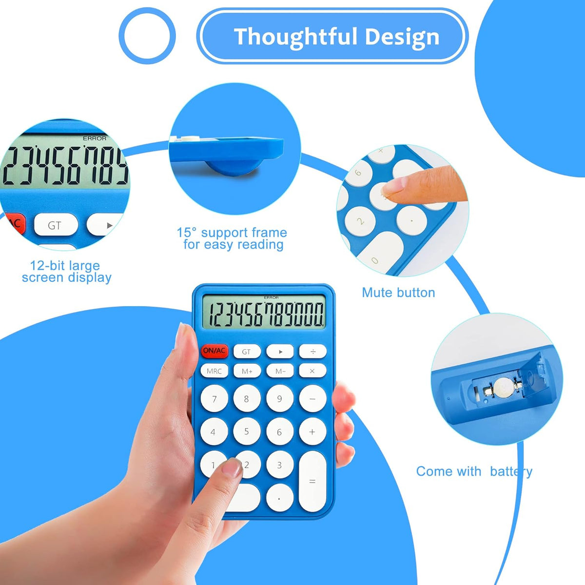 VEWINGL Mechanical Switch Calculator, 12 Digit Large LCD Display and Buttons, Great for Everyday Life and Basic Office Work, with Battery - PuriLite