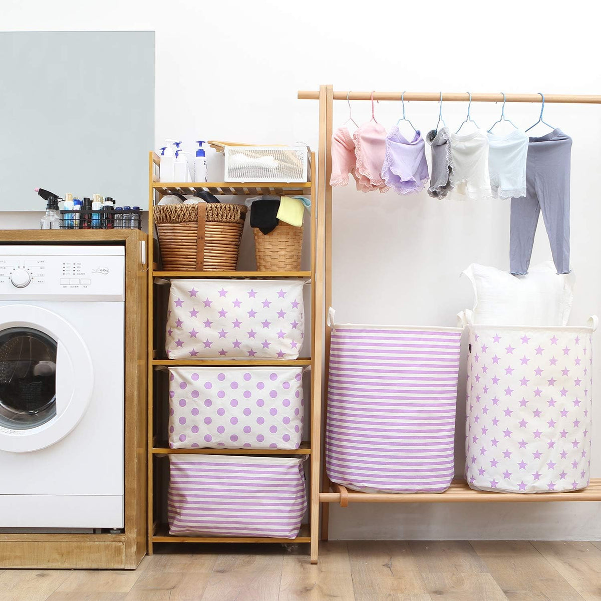 Sea Team 16.5 x 11.8 x 9.8 inches Square Canvas Fabric Storage Bins Shelves Storage Baskets Organizers for Nursery & Kid's Room, Grey Stripe - PuriLite