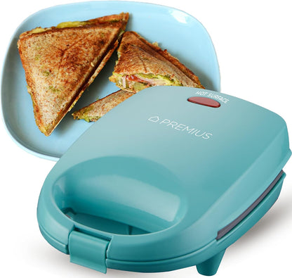 PREMIUS Ceramic NonStick Mini Snack Sandwich Maker, Indicator Light, 5x4.4 Inch Mold, Great for French Toast, Tuna Melt, Egg & Grilled Cheese, Pancake Sandwich, Desserts, Toasties, 520 W (Red) - PuriLite
