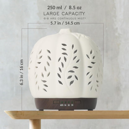 Earnest Living Essential Oil Diffuser White Pumpkin Ceramic Diffuser 250 ml Timers Night Lights and Auto Off Function Home Office Humidifier Aromatherapy Diffusers for Essential Oils Halloween - PuriLite