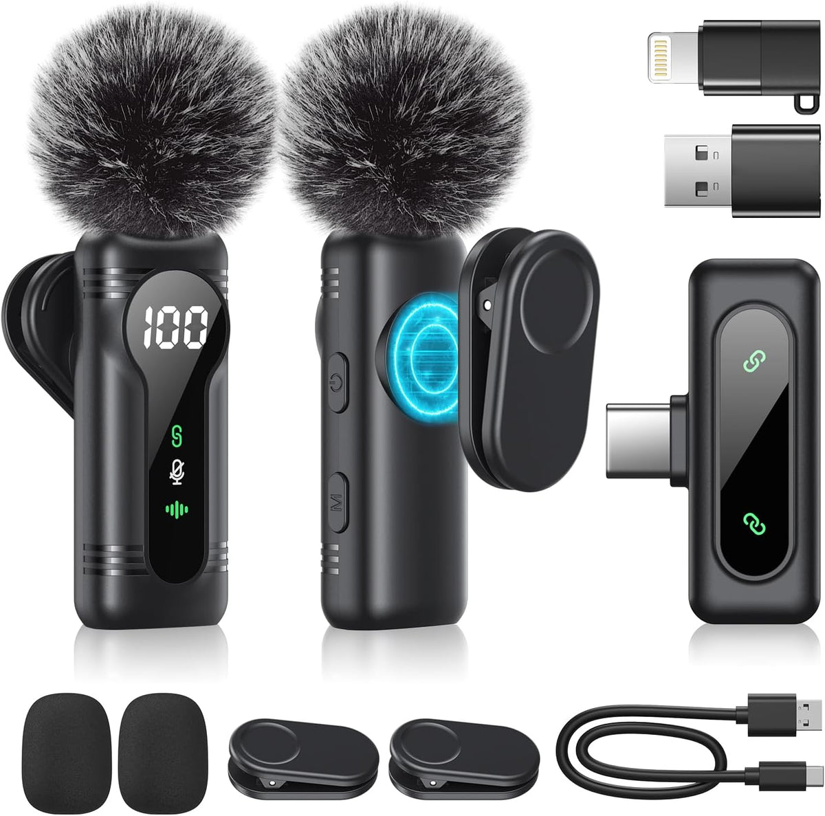 Wireless Lavalier Microphone Dual Set – Plug & Play Clip-on Mic with Auto Pairing, Magnetic Mount, Noise Cancelling, for iPhone, Android, USB-C Devices, YouTube, Podcast & Video Recording - PuriLite