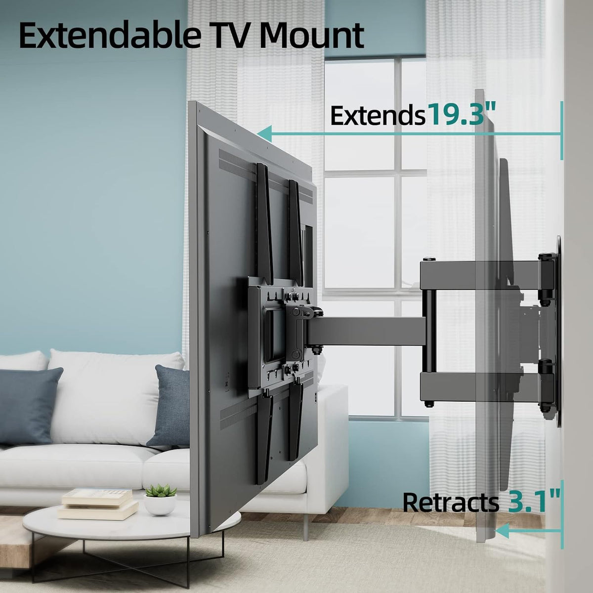 HCMOUNTING Swivel and Tilt TV Wall Mount for 26-65 inch Flat Screen Curved TVs, TV Bracket with Single Stud Level Adjustment Full Motion VESA 400x400mm Holds up to 88lbs - PuriLite