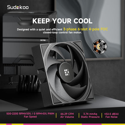 Sudokoo SK700V AM5 CPU Cooler, AM5 Exclusive, Digital Display, 7 Heatpipes CPU Air Cooler, Single Tower, 120mm FDB PWM Fan, Full RAM Freedom, L-Rail Lock Mount, 5 Years Warranty, Black, PC Cooler - PuriLite