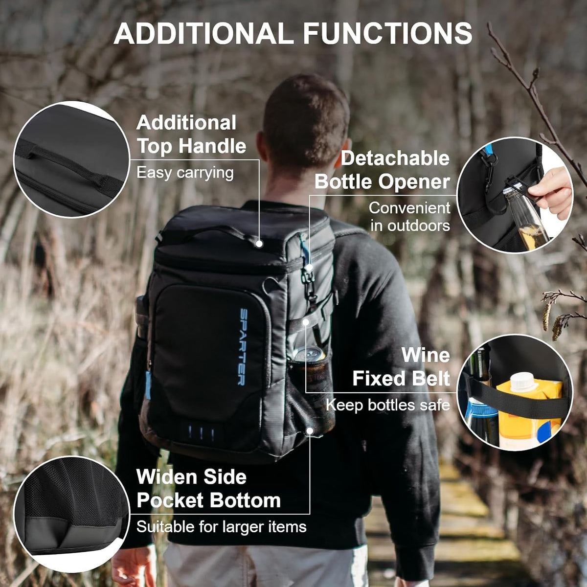 SPARTER Backpack Cooler Insulated Leak Proof 33/49 Cans, 2 Insulated Compartments Thermal Bag, Portable Lightweight Beach Travel Camping Lunch Backpack for Men and Women - PuriLite