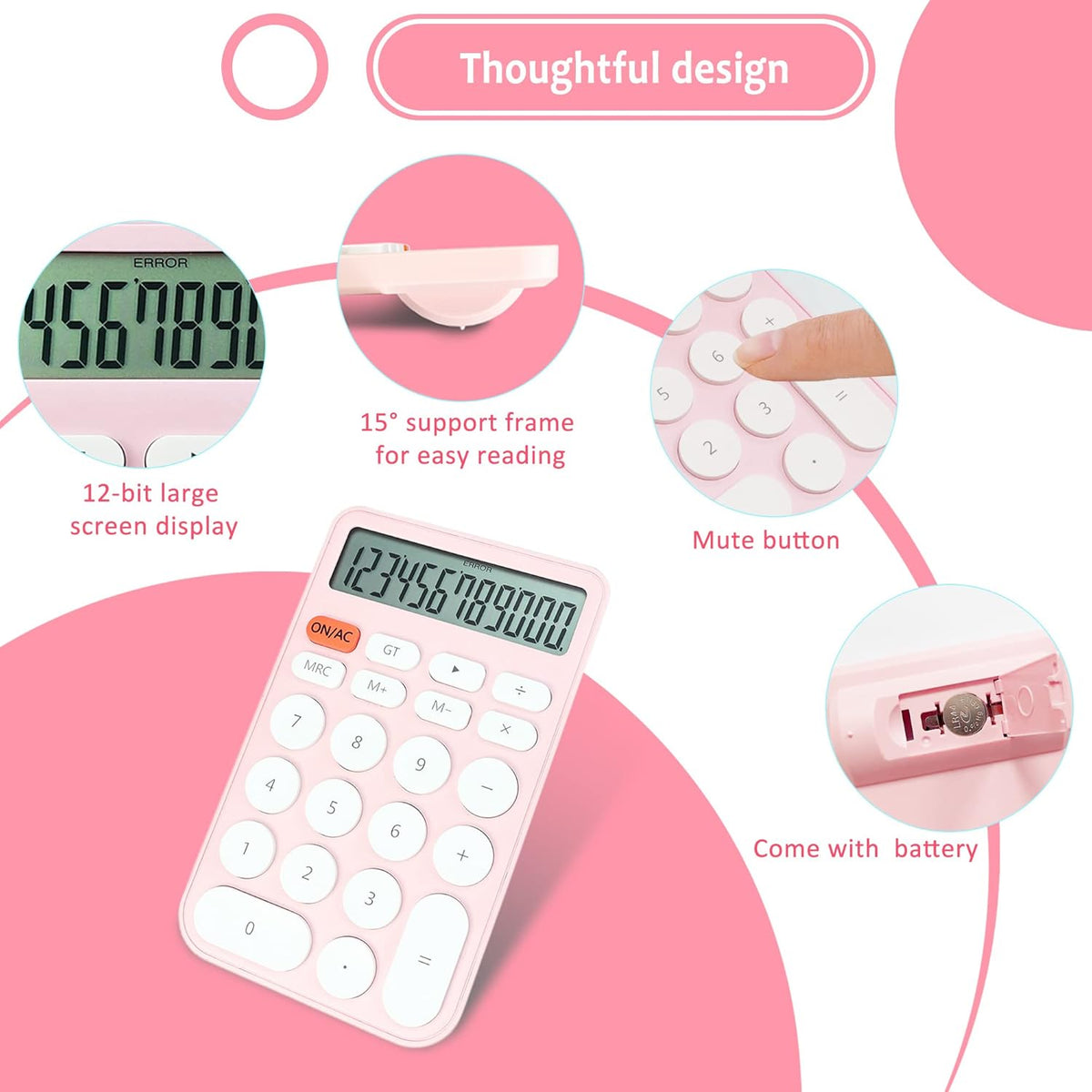 VEWINGL Mechanical Switch Calculator, 12 Digit Large LCD Display and Buttons, Great for Everyday Life and Basic Office Work, with Battery - PuriLite