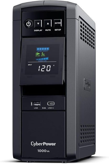 CyberPower CP1500PFCLCD PFC Sinewave UPS System, 1500VA/1000W, 12 Outlets, AVR, Mini Tower, Black - PuriLite