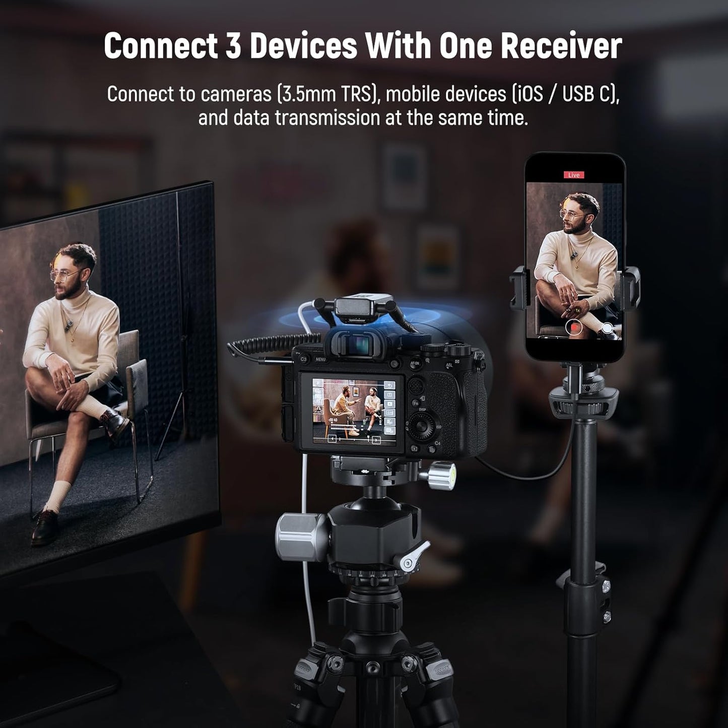 NEEWER CM28 Wireless Lavalier Microphone System with Charging Case, 1 Click Noise Canceling, 4GB Storage for 9Hrs of 48KHz 16 Bit Uncompressed Audio Lapel Mic Compatible with iPhone/Android/PC/Camera - PuriLite