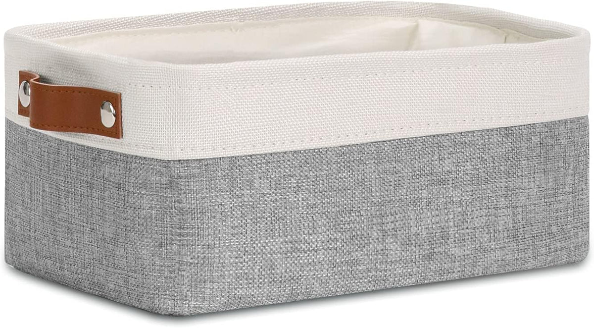 DULLEMELO Storage Baskets for Shelves, Fabric Collapsible Rectangular Storage Bins for Shelves, Closets, Nursery, Home, Office, Empty Gift Baskets (White&Teal) - PuriLite
