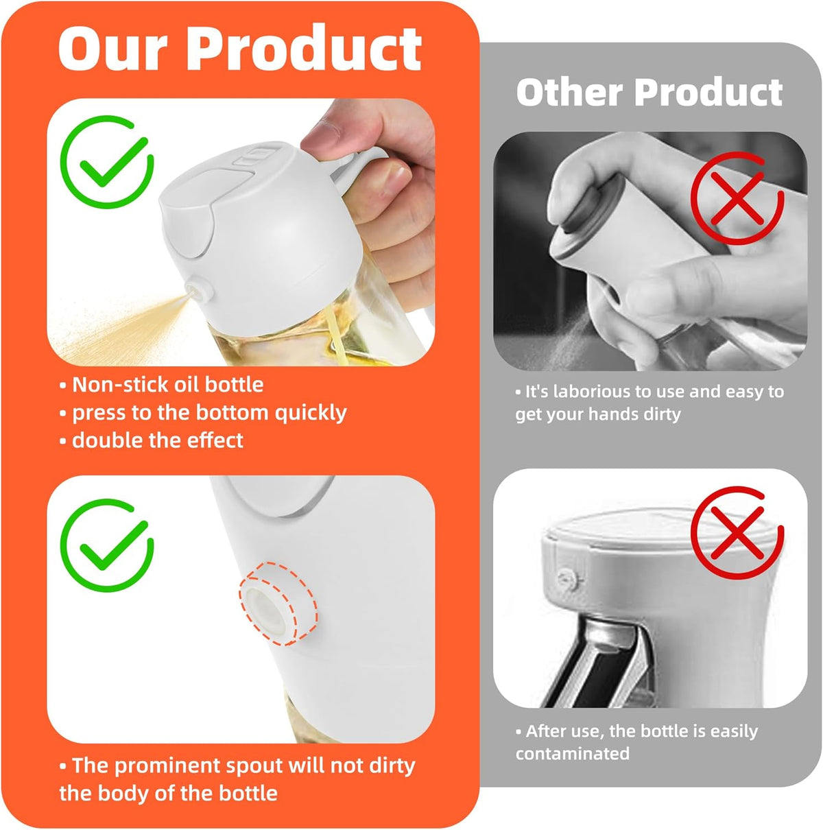 Purilite Select 470ml Glass Oil Sprayer &amp; Dispenser Bottle – 2-in-1 Flip Top - PuriLite