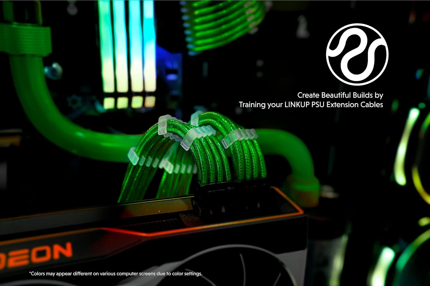LINKUP - 30cm Super Soft and Flexible PSU Cable Extension Sleeved Custom Mod GPU PC Braided w/Comb Kit | 1 x 24 P (20+4) | 2 x 8 P (4+4) CPU | 2 x 8 P (6+2) GPU Set | 300mm - Blackgreen - PuriLite