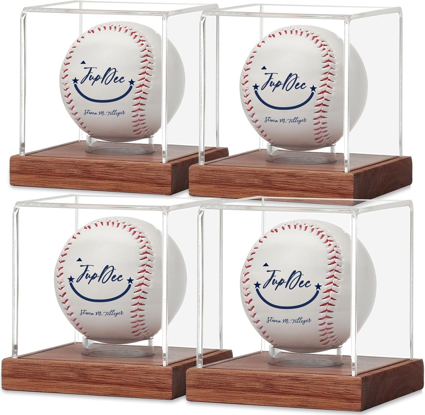 JupDec Baseball Display Case, Clear Cube Baseball Holder with Wooden Base, Autograph Baseball Stand Box for Single Ball, Acacia Wood, Brown, 1 Pack - PuriLite