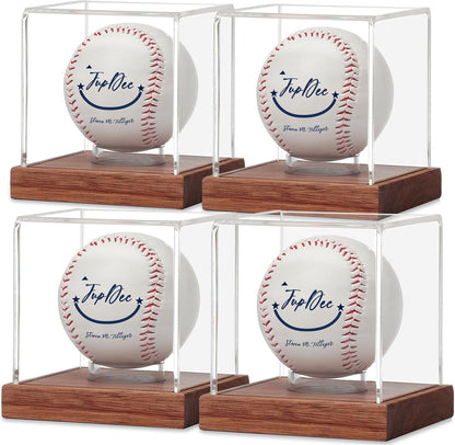 JupDec Baseball Display Case, Clear Cube Baseball Holder with Wooden Base, Autograph Baseball Stand Box for Single Ball, Acacia Wood, Brown, 1 Pack - PuriLite