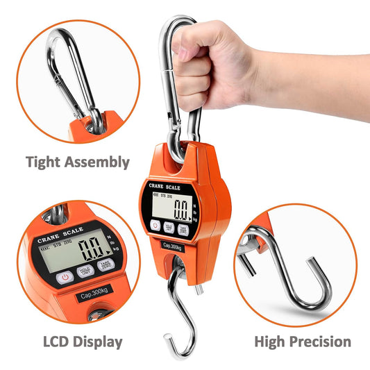 GRAM PRES Digital Hanging Scale 660 Lb 300 Kg Hanging Digital Scale, Handheld Mini Crane Scale with Hooks for Farm Hunting Fishing Outdoor - PuriLite