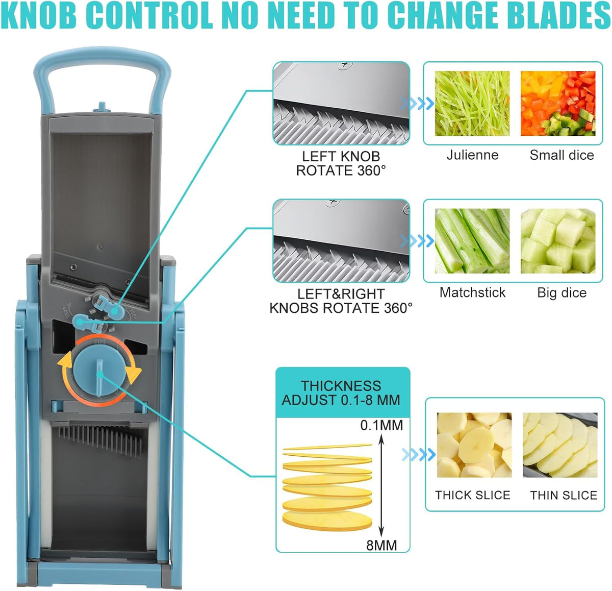 MEKOTRIN Vegetable Chopper Mandoline Slicer for Kitchen, Vegetable Food Slice Potato Slicer Chopper, Veggie Chopper with Container, Adjustable Thickness Julienne + Dicer, Kitchen Tools Gadgets, Green - PuriLite