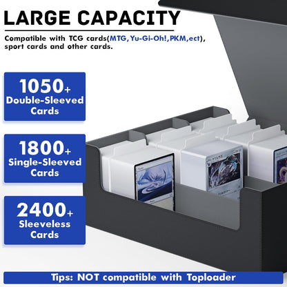 ZLCA Card Storage Box for MTG PTCG, Commander Deck Box Holds 3000+ Cards, Card Storage Case with 4 Stoppers, Card Organizer for TCG Sport Cards (Black) - PuriLite