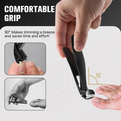 FERYES Angled Head Long Handled Toenail Clipper for Seniors - Large Wide Jaw Nail Clipper with Catcher for Thick Nails - Easier Trimming, Ergonomic Design (Black) - PuriLite