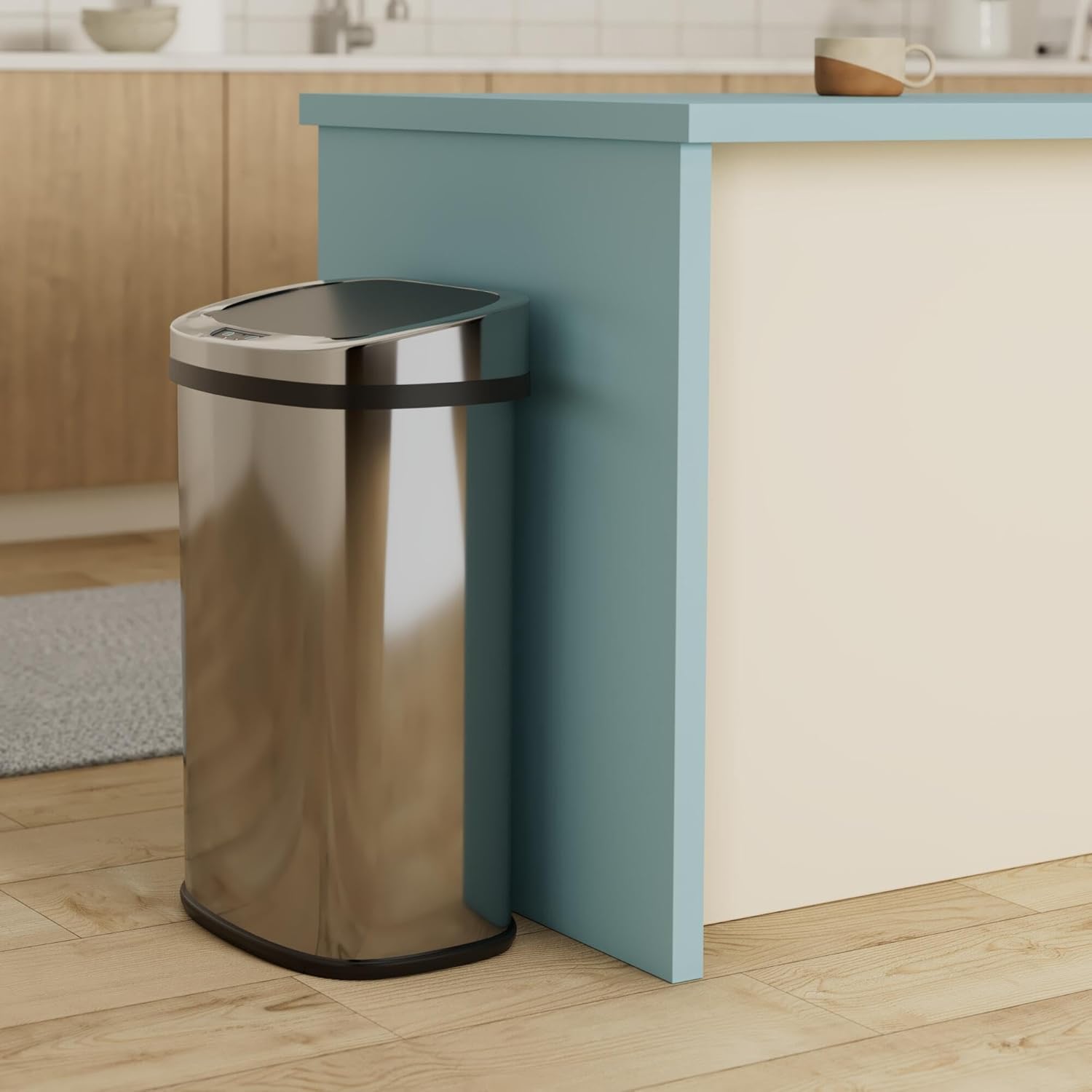 13 Gallon 50 Liter Garbage Can Kitchen Trash Can with Lid Automatic Sensor Touch Free Stainless Steel Waste Bin for Bathroom Bedroom Home Office,Black - PuriLite