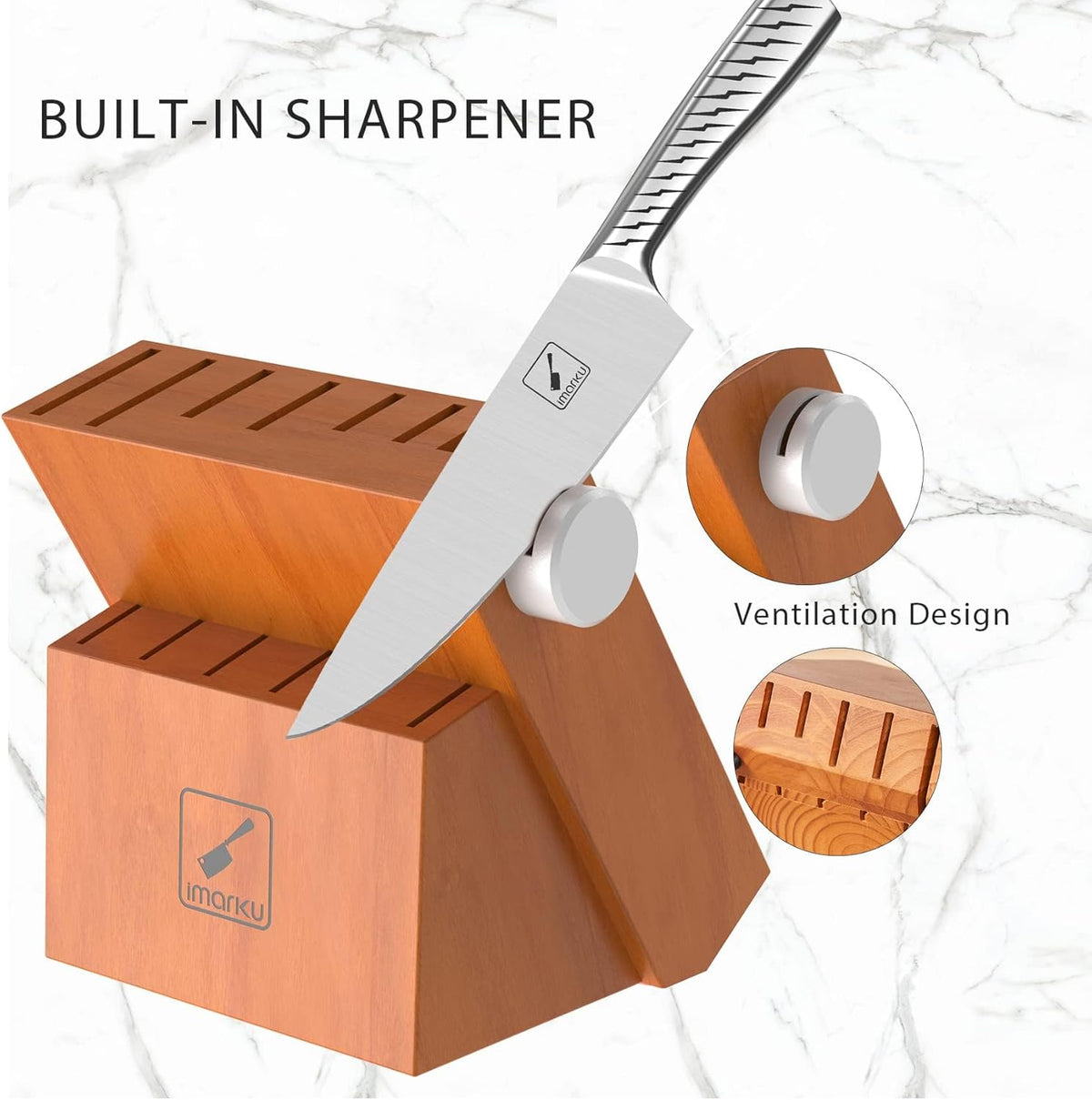Knife Sets for Kitchen with Block imarku Japanese Knife Set Stainless Steel Kitchen with Block 14pcs, Built-in Sharpener, Sharp Knife Block Set with Non-Slip Ergonomic Handles - Dishwasher Safe - PuriLite