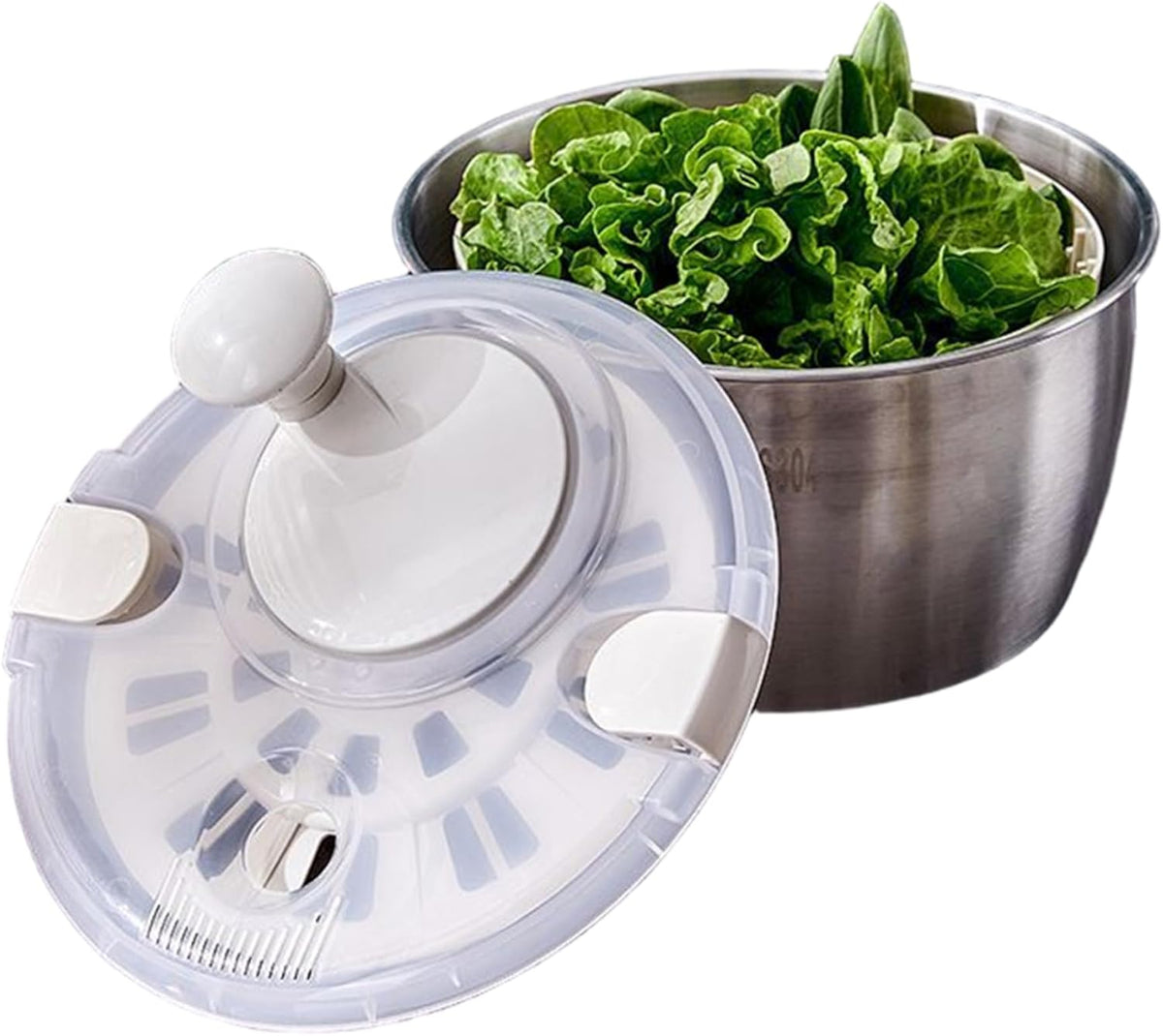 Salad Spinner 5L Dual Layer Stainless Steel & PP Lettuce Spinner with Lid & Rotating Handle Multi-Purpose Quick Dry Fruit and Vegetable Wash for Kitchen - PuriLite