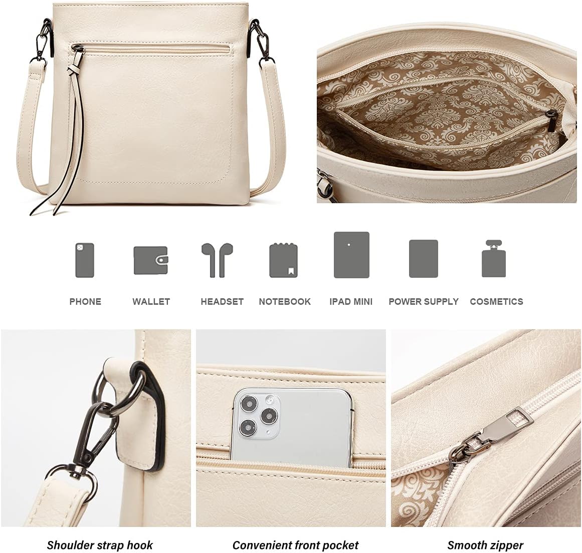 Ashioup Hobo Bags for Women Soft PU Leather Shoulder Bag Vintage Slouchy Handbag with Zipper - PuriLite