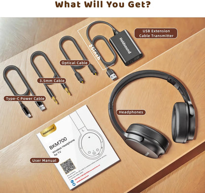 Holdsound Wireless Headphones for TV Watching, TV Headphones Wireless for Seniors with USB Transmitter, 25hrs, No Lip-Sync Delay, Plug and Play, Gifts for Elderly,Light Black - PuriLite