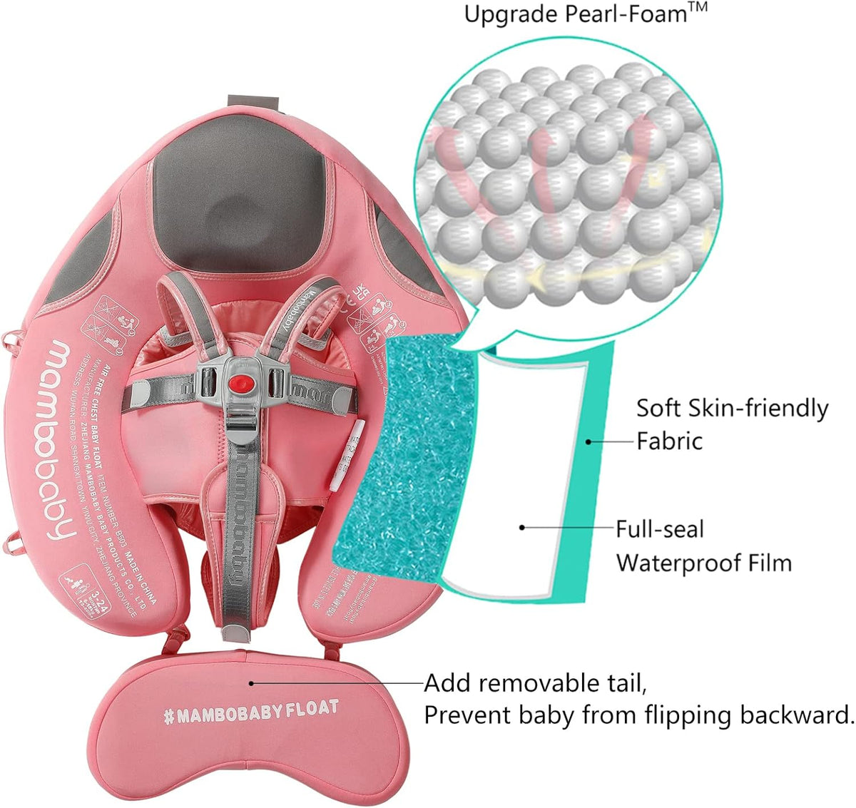 Mambobaby Baby Swim Float with Canopy, Non-Inflatable Solid Baby Float, Upgrade Soft Skin-Friendly Material Infant Swim Float - PuriLite
