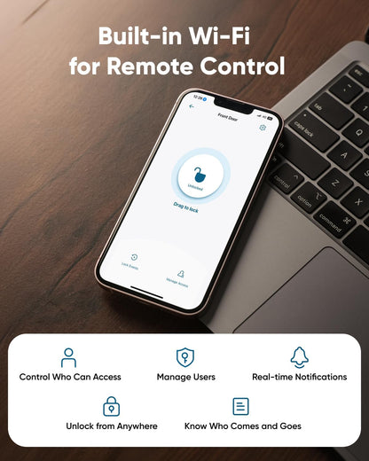 eufy Smart Lock C30, Keyless Entry Door Lock, Built-in WiFi Deadbolt, Smart Lock for Front Door, No Bridge Required, Easy Installation, App Remote Control, Auto Lock, Black - PuriLite