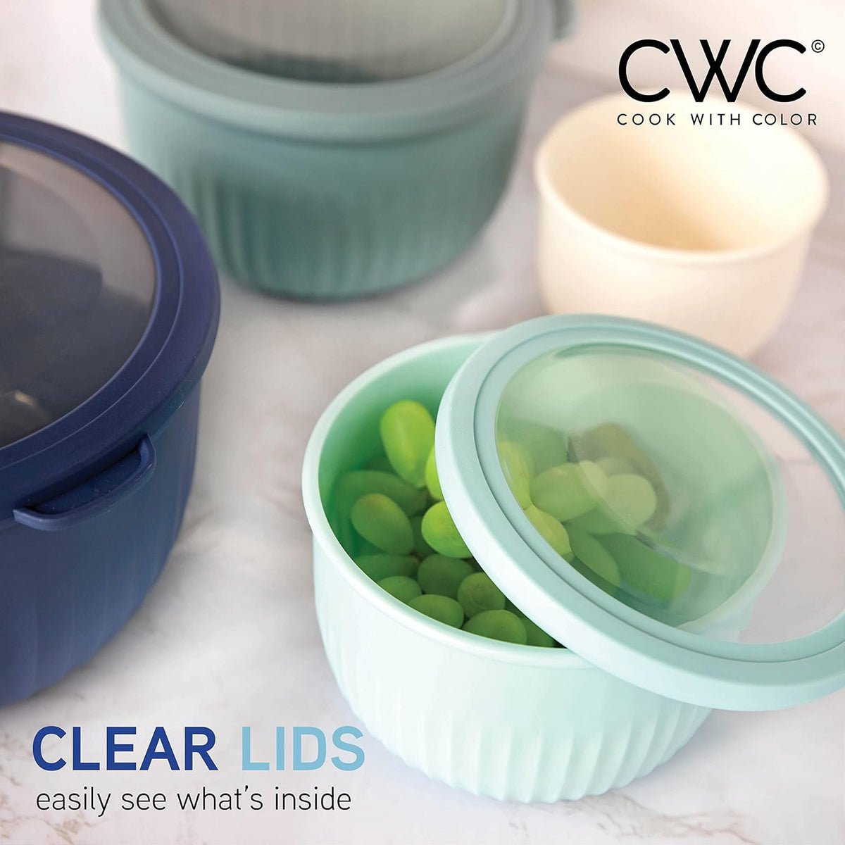 COOK WITH COLOR Prep Bowls with Lids- 8 Piece Nesting Plastic Small Mixing Bowl Set with Lids (Teal Ombre) - PuriLite