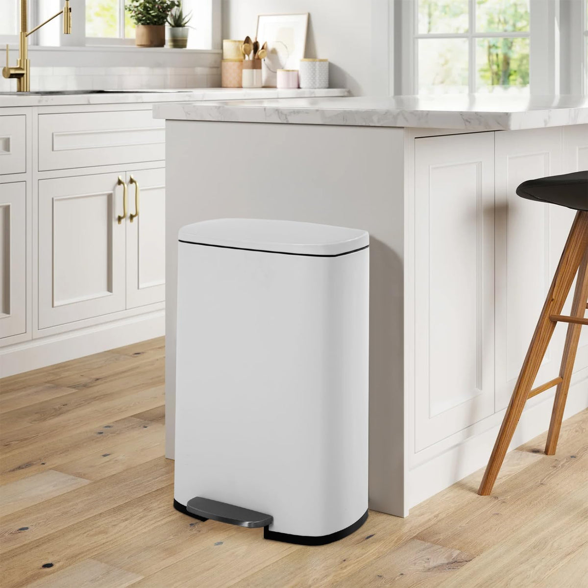 13 Gallon/50 L Garbage Can Kitchen Trash Can with Lid for Office Bedroom Bathroom Step Trash Bin Fingerprint-Proof Brushed Stainless Steel - PuriLite
